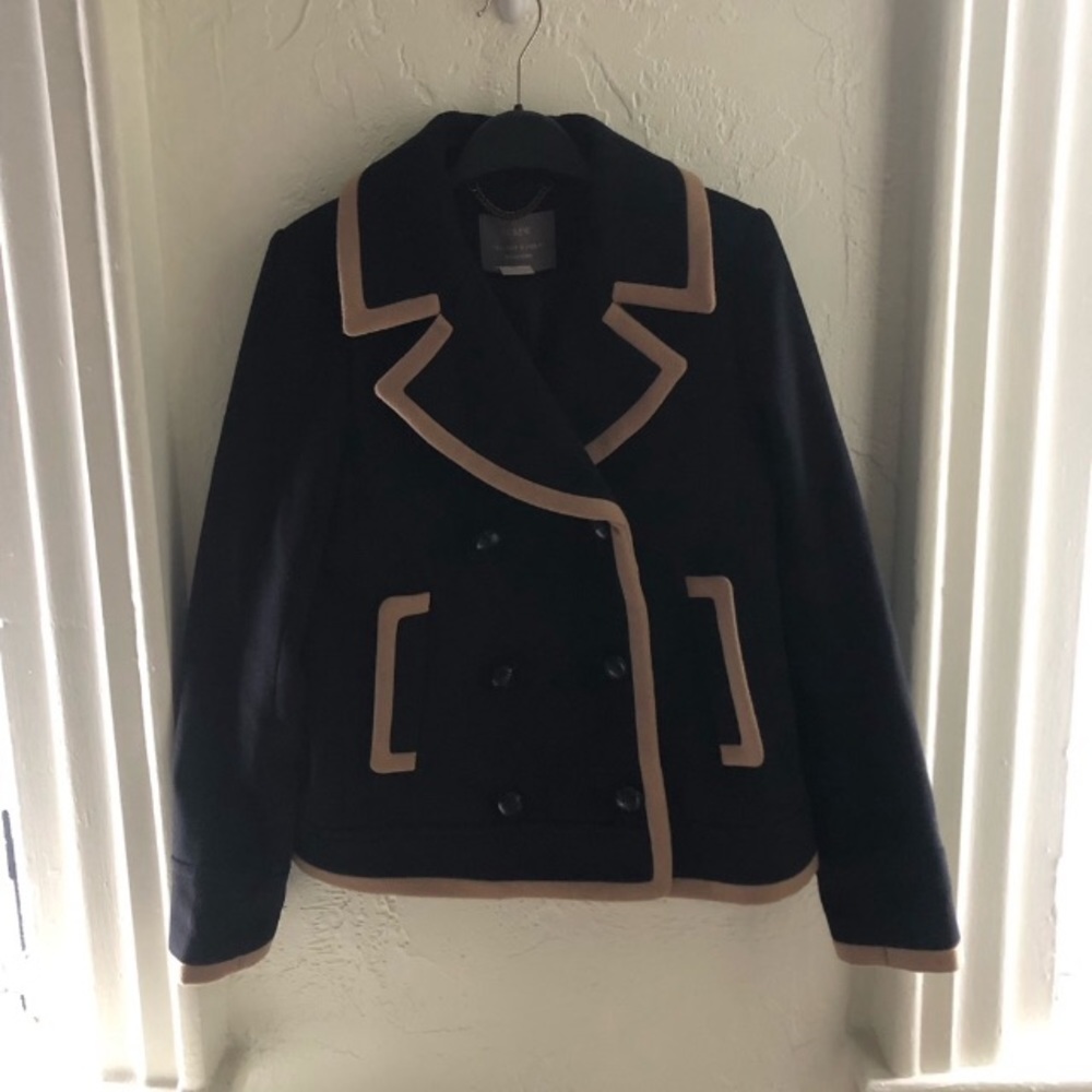 J. Crew Black Peacoat with Tan Trim